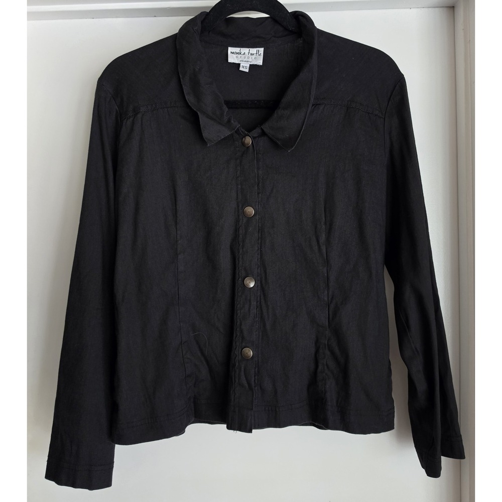 Monika‎ Turtle Studio Philadelphia Women's Blouse XS Black Linen Blend USA Made